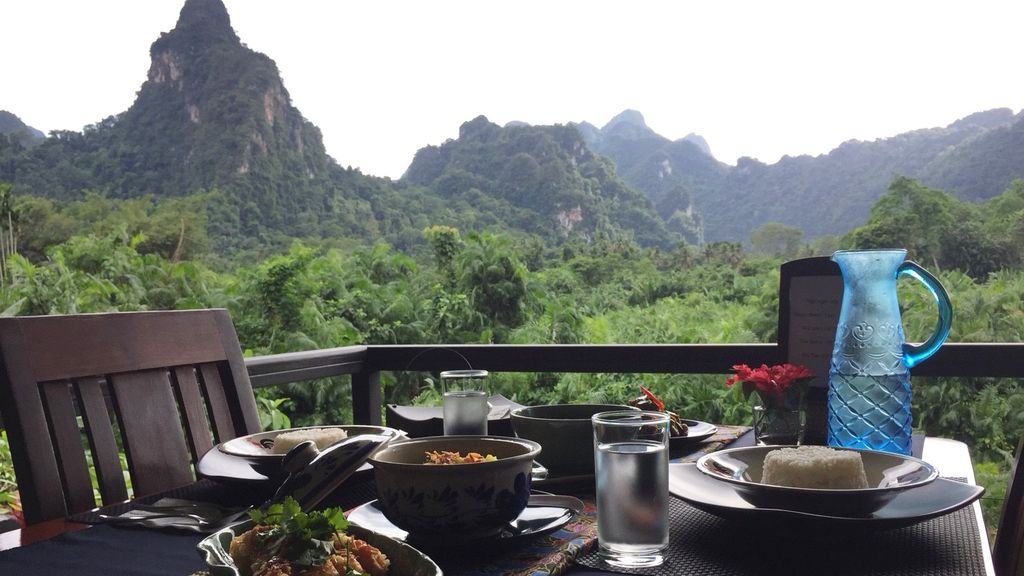Breakfast overlooking the hills at Anurak