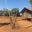 a wooden house in a dirt area