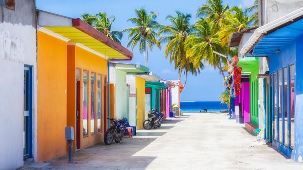 Colourful houses in the Maldives