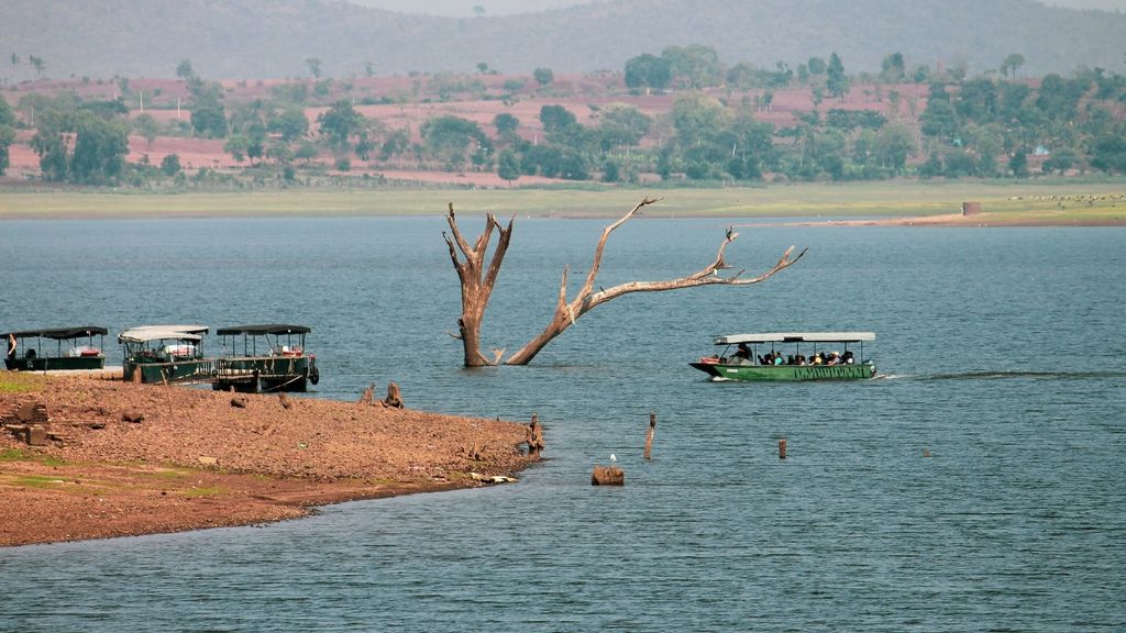 Kabini river backwaters with boats Karnataka India
