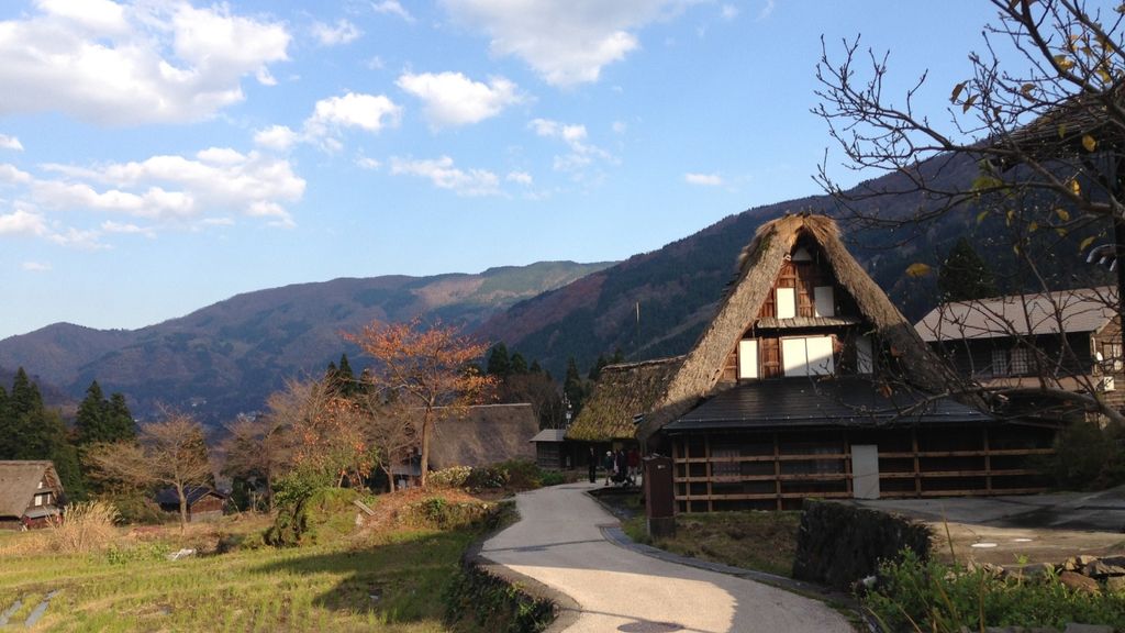 Farmhouse and fields in Toyama Japan