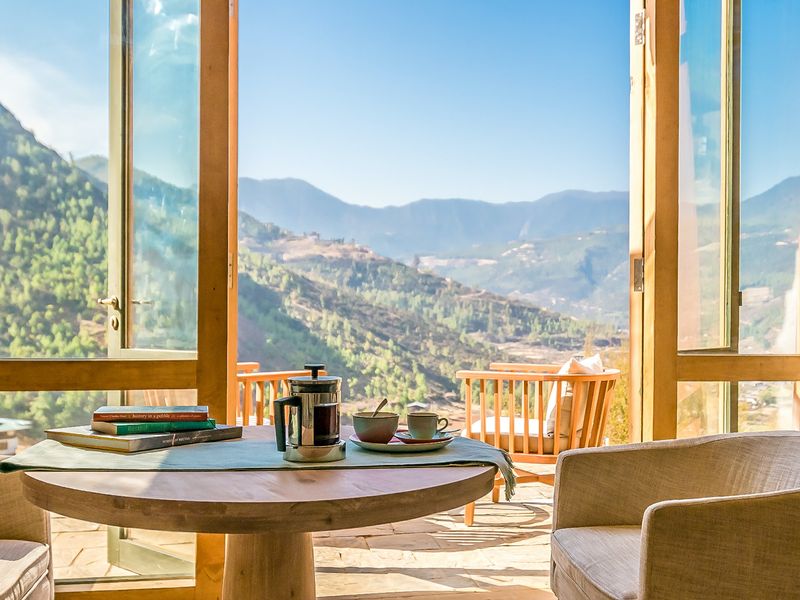 Restaurant overlooking the view at Bhutan Spirit Sanctuary