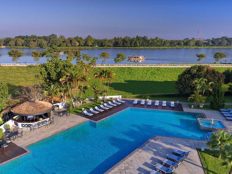Pool and river at Azerai la Residence