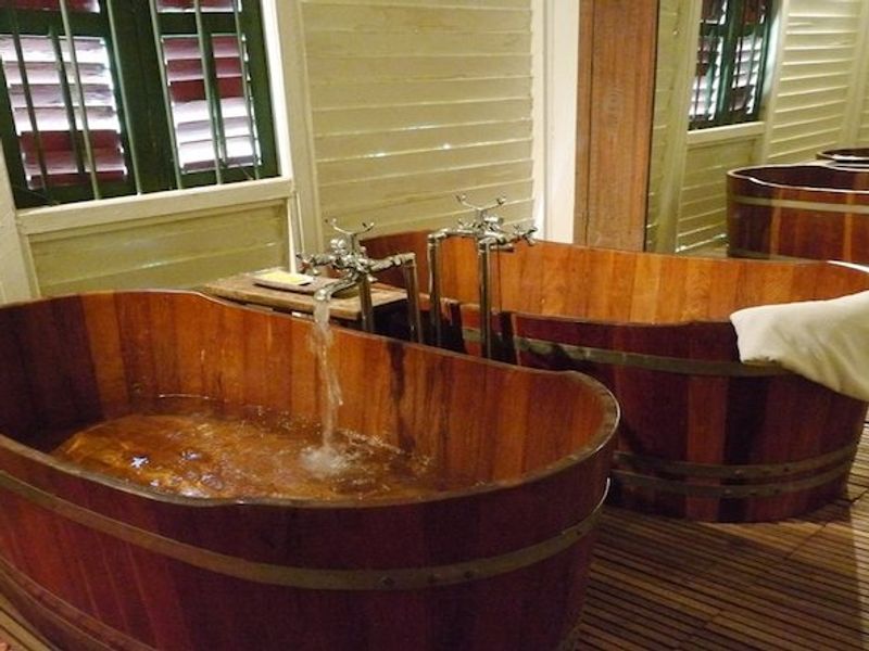 Wooden baths at Bon Ton Resort