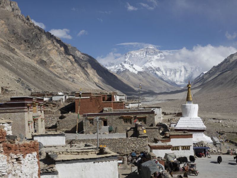View of Everest from Rongbuk Monastery Guesthouse