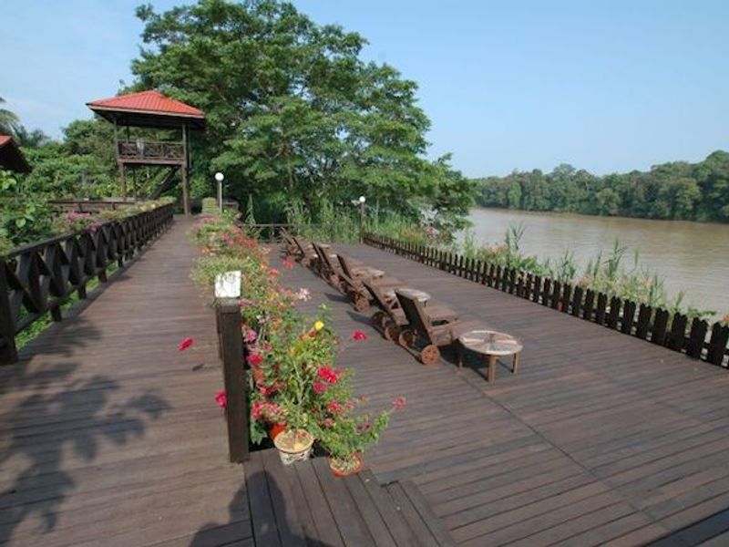 Riverside terrace at Kinabatangan Riverside Lodge