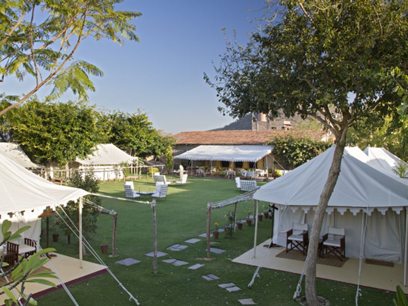 Tents on the lawns at Ramathra Fort