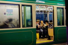 a group of people on a train