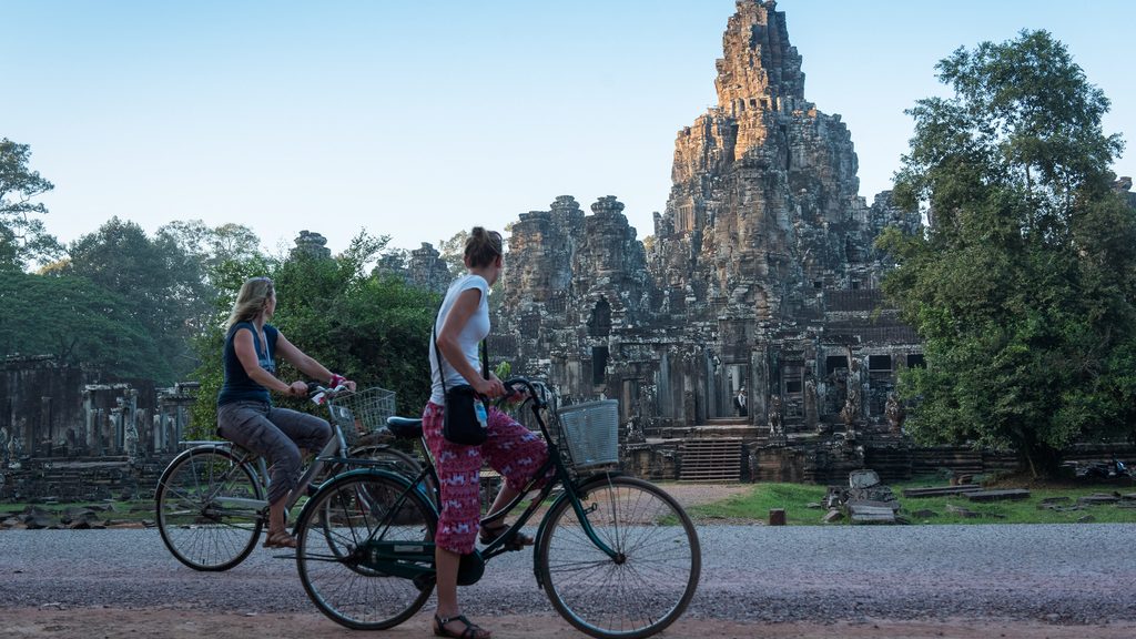 Biking to Angkor era temple Cambodia
