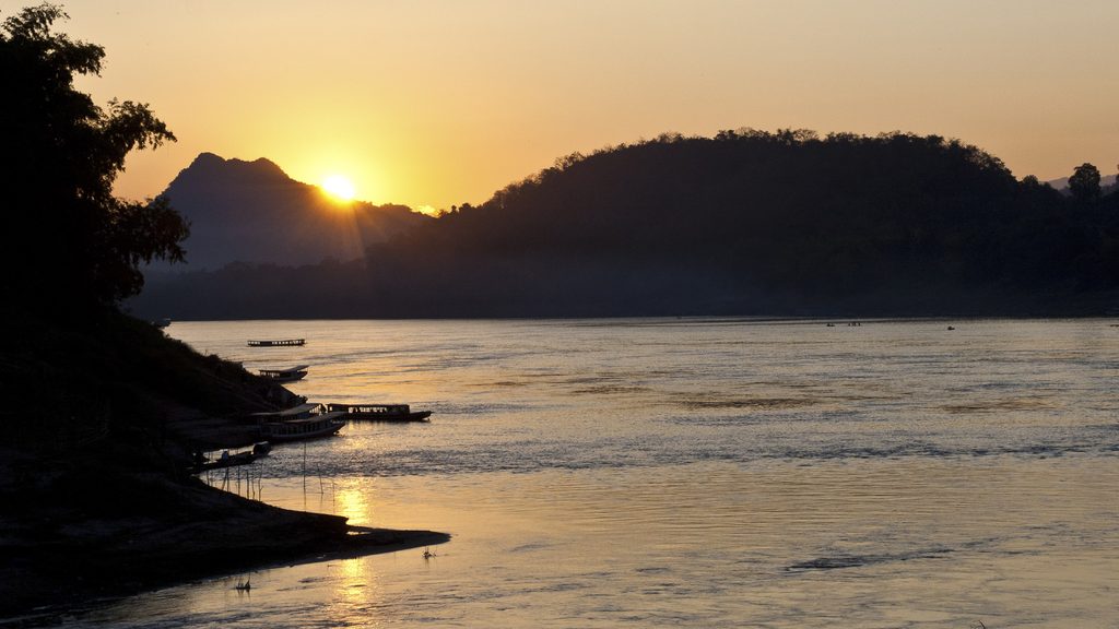 Sunset over the Mekong in Laos