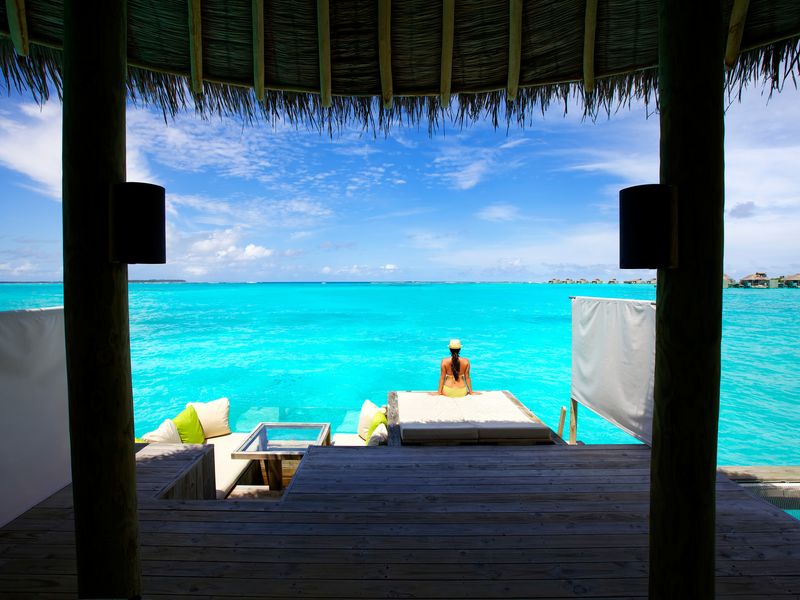 Water villa deck at Six Senses Laamu