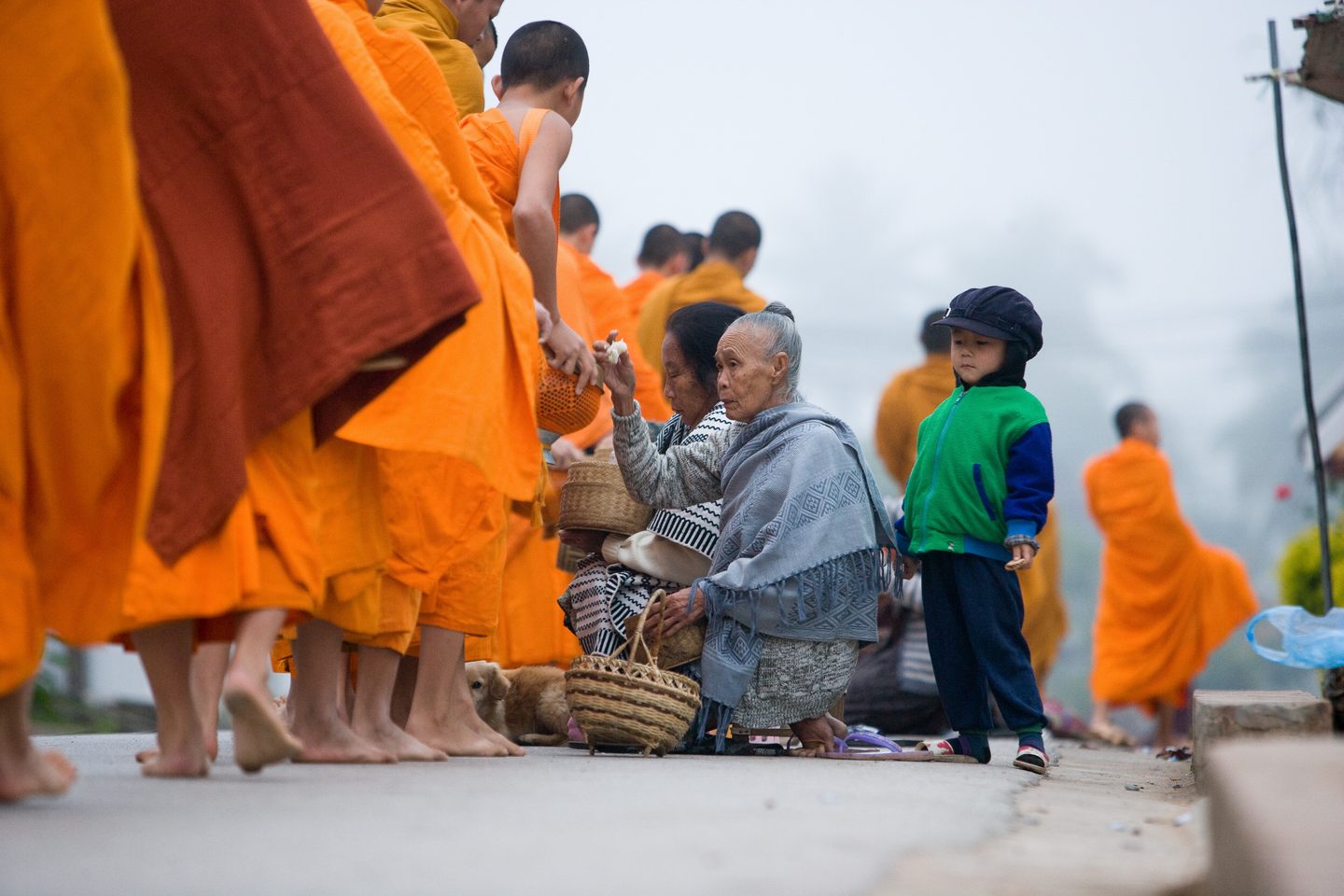 Luang Prabang - giving alms to monks