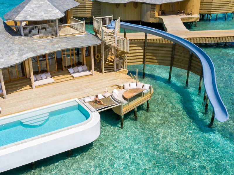Water retreat with slide at Soneva Fushi