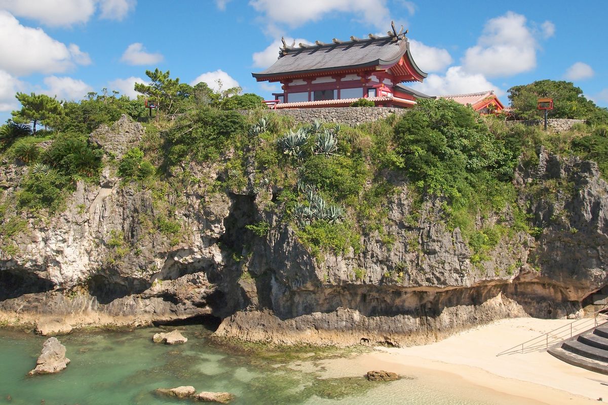 Shrine above a beach in Okinawa