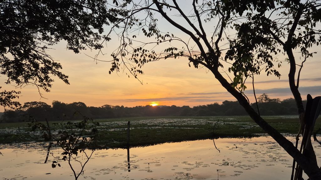 Sunset over lake in Sri Lanka