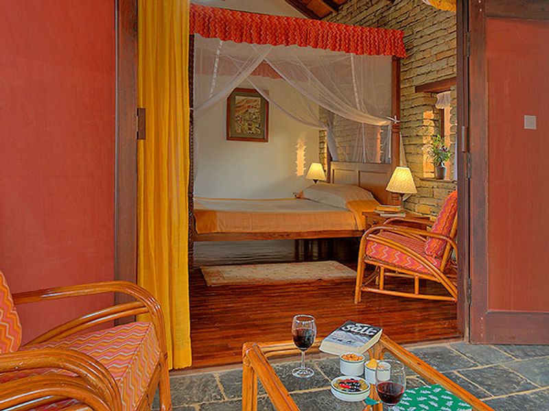 Seating area in bedroom at Tiger Mountain Lodge