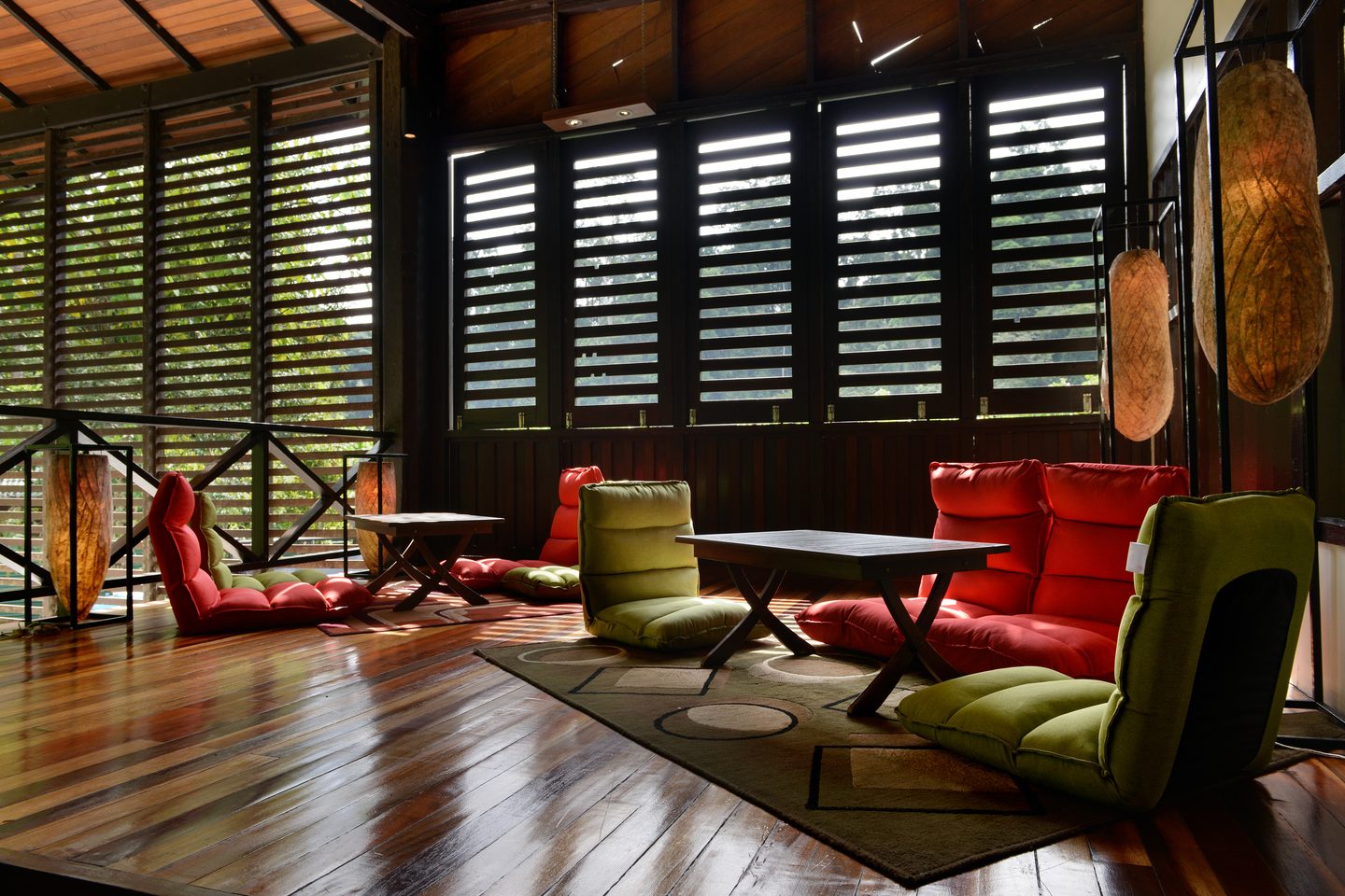 Lobby deck area at the Borneo Rainforest Lodge