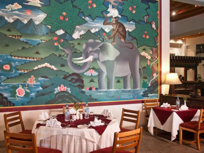 Art in the restaurant at Zhiwa Ling Heritage
