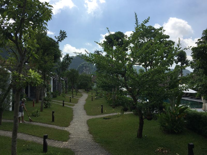 Green gardens at Aravinda Resort