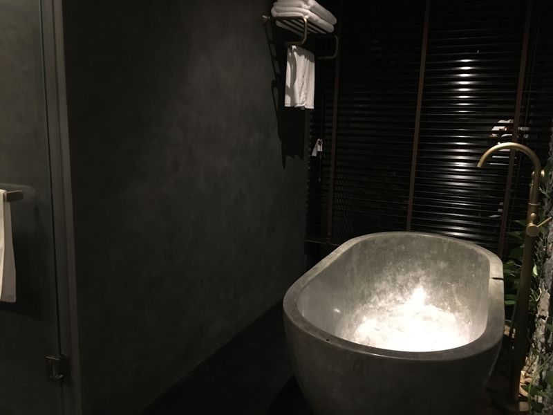 Modern bathroom at Aravinda Resort