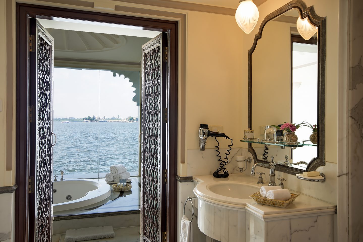 Bathroom with a view at Taj Lake Palace