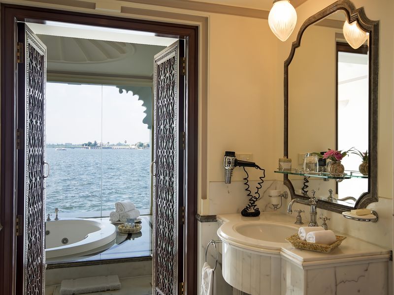 Bathroom with a view at Taj Lake Palace