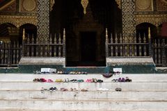 a row of shoes on steps