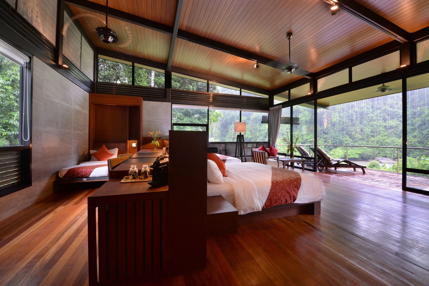 Bedroom overlooking jungle at Borneo Rainforest Lodge