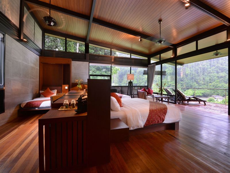 Bedroom overlooking jungle at Borneo Rainforest Lodge