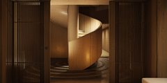 a spiral staircase in a room