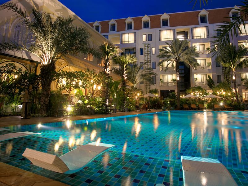 Pool at night at Palace Gate Hotel