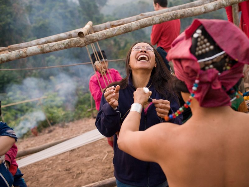 woman laughing in Asia