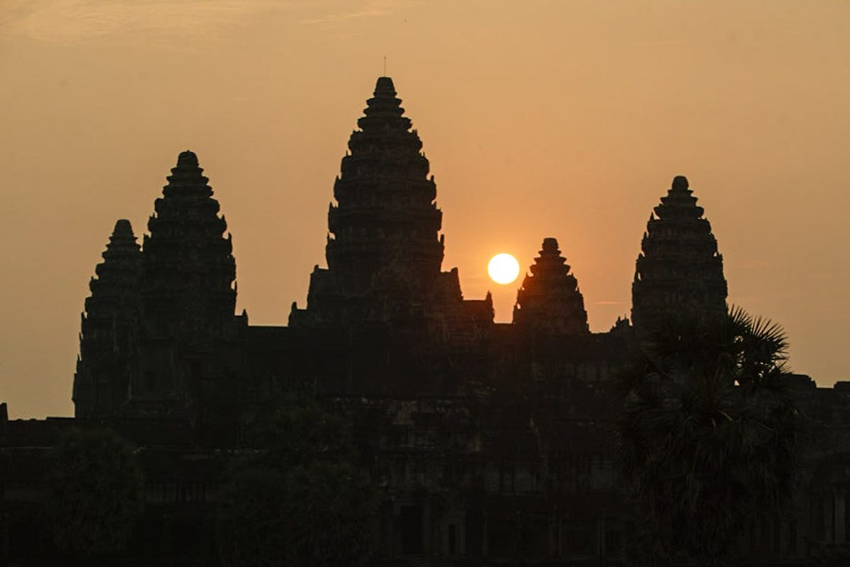 Ancient Khmer temples at sunset
