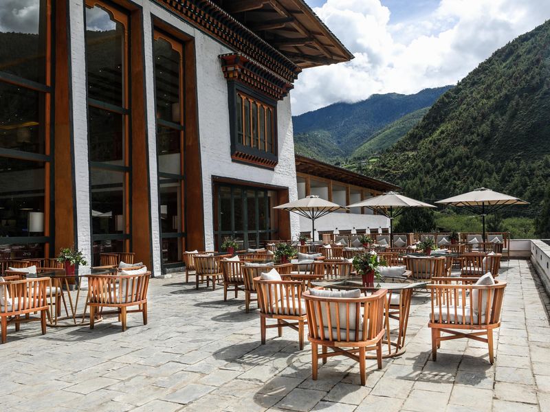 Outdoor terrace at Bhutan Spirit Sanctuary