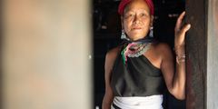 a woman in a black dress
