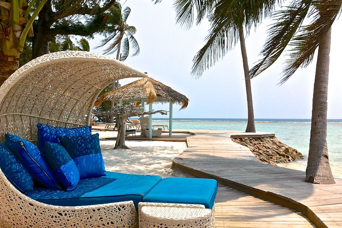 Beach cabanas at the Kura Kura resort